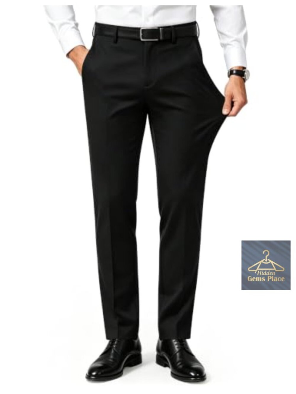 Men's 4-Way Stretch Dress Pants Expandable Waist Wrinkle-Free Slim Fit